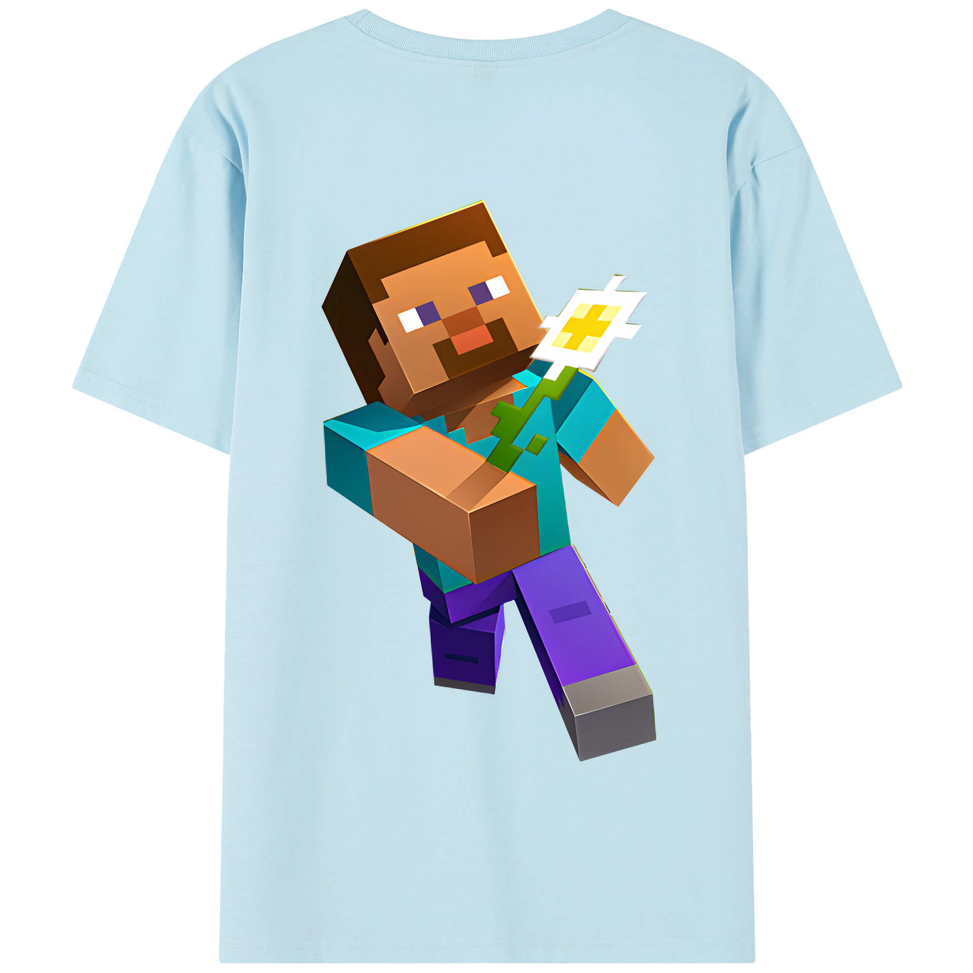 （画像用） マインクラフト ブロックの世界 Minecraft MC Block world 綿100％半袖Tシャツ（背面プリント）